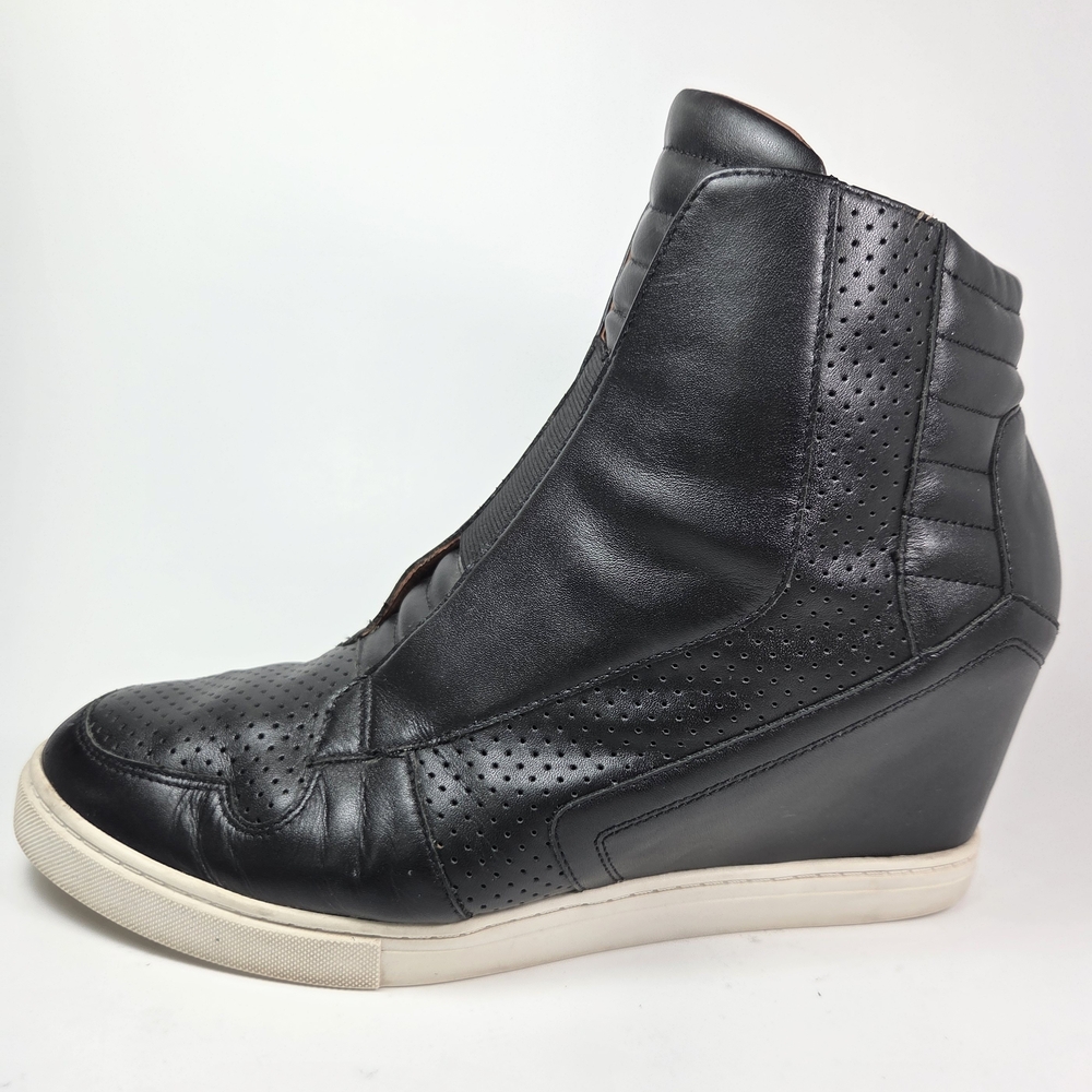 Linea Paolo Felicia Black Leather Hidden Wedge Zip Sneaker Bootie W 8.5 - Picture 3 of 14